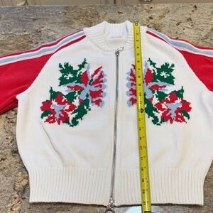 Anthropology White and Red Zip-Up Sweater with Floral Design. Brand new.